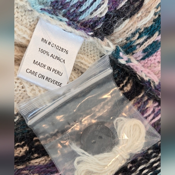 NOVICA Patchwork Ivory and Multi-Color Patchwork 100% Alpaca Knit Cardigan XL - Picture 11 of 16